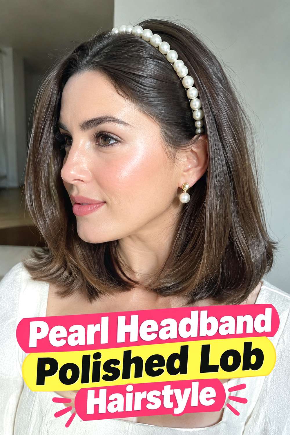 Pearl Headband Polished Lob Hairstyle