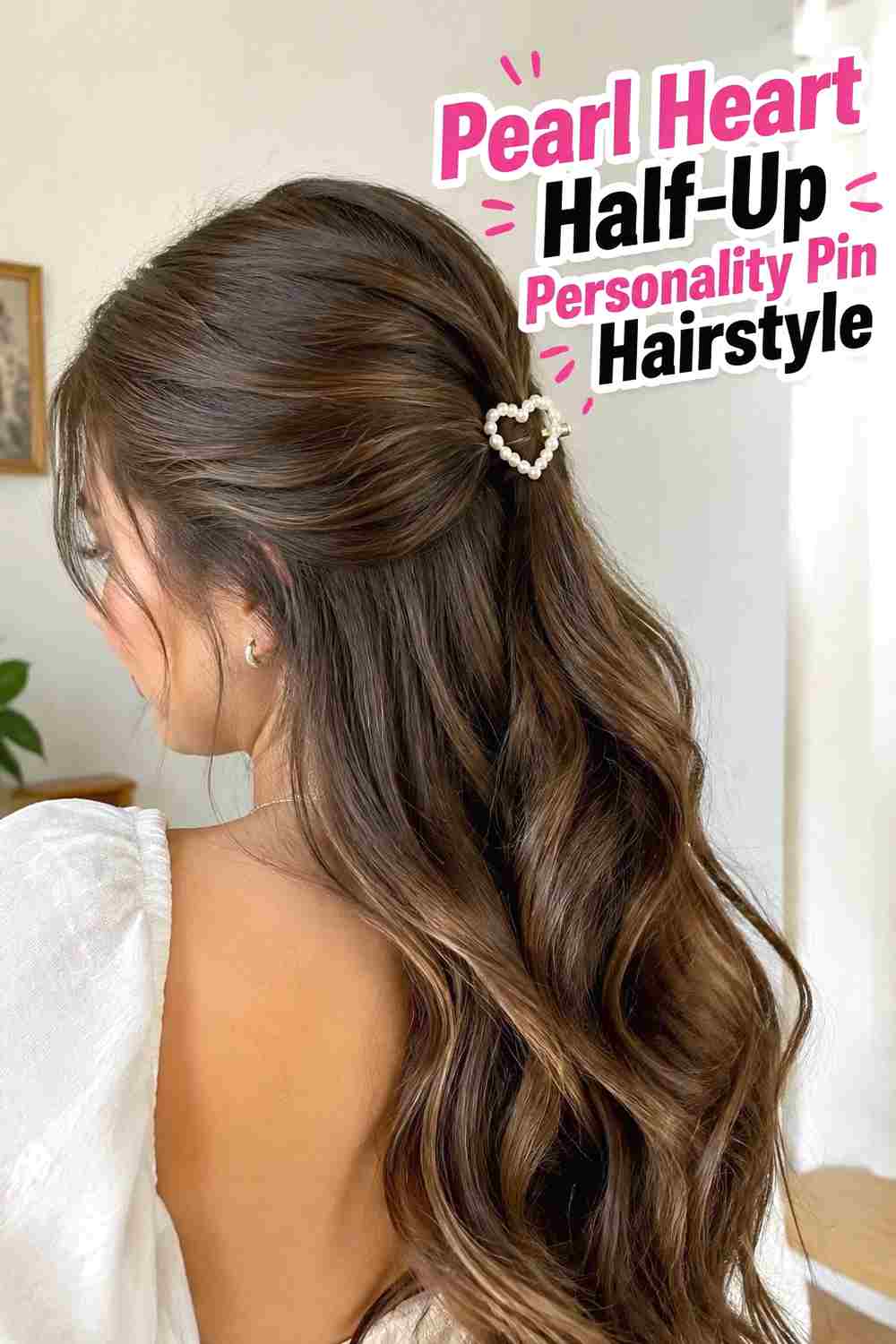 2. Pearl Heart Half Up Personality Pin Hairstyle