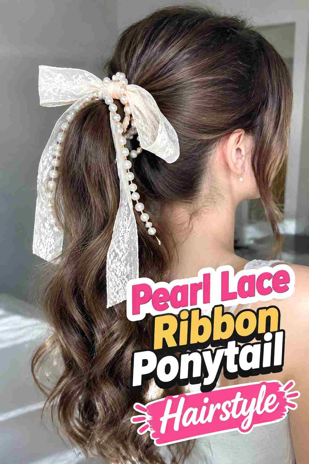14. Pearl Lace Ribbon Ponytail Hairstyle