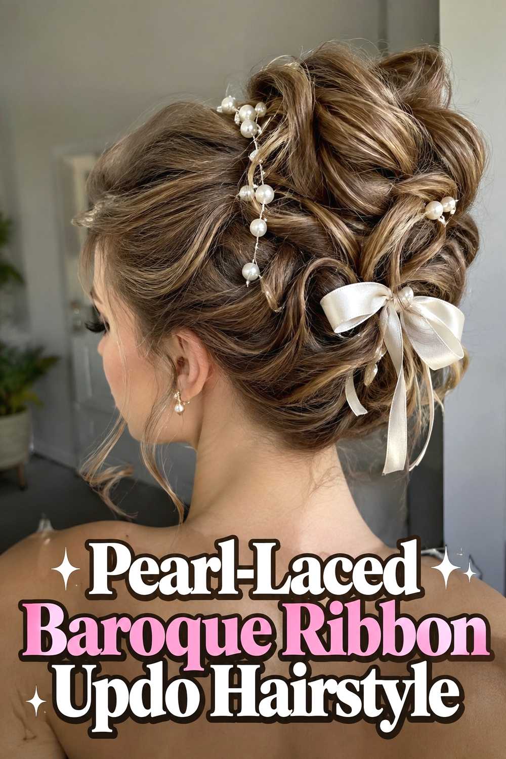 1. Pearl Laced Baroque Ribbon Updo Hairstyle