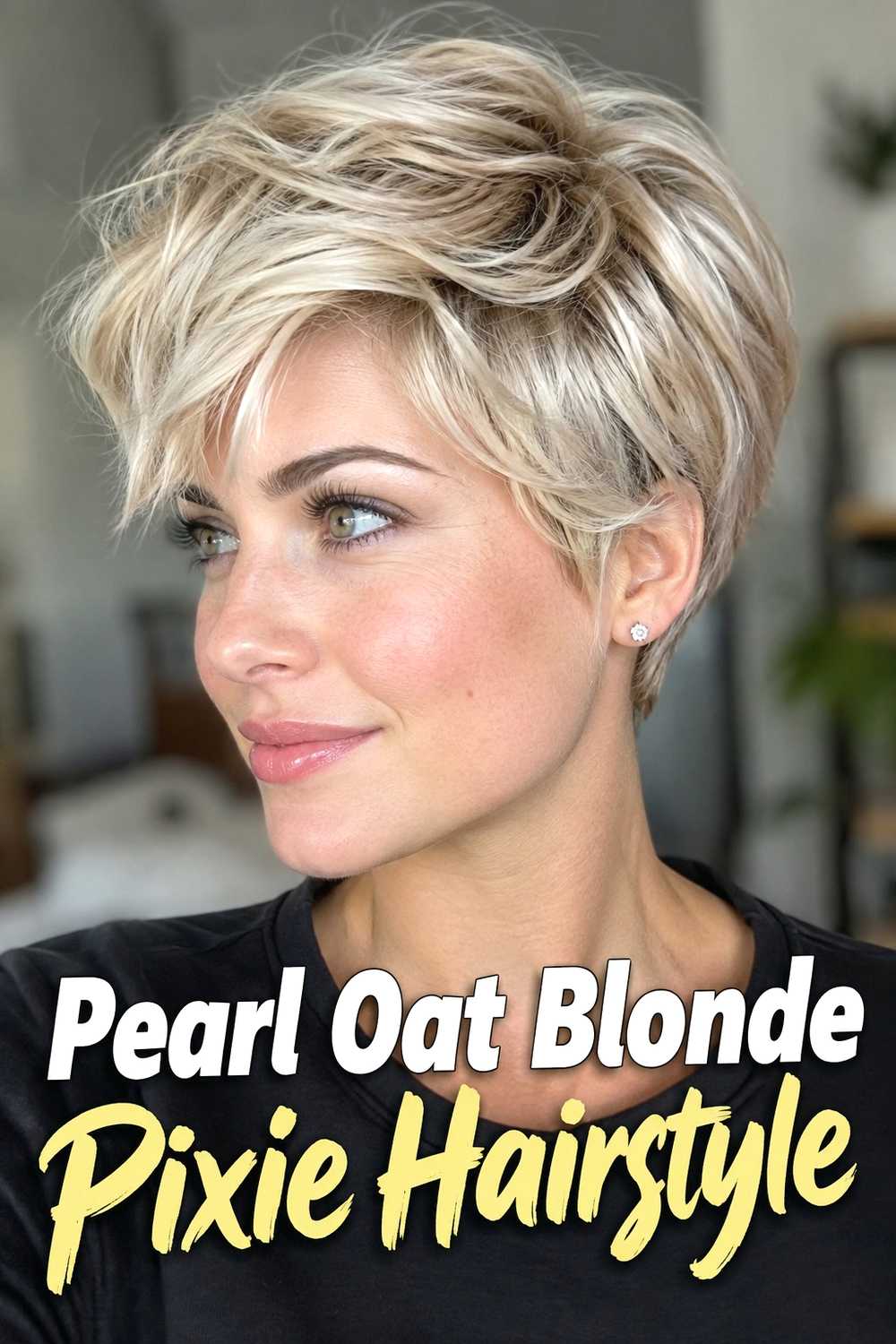17. Pearl Oat Blonde Pixie Hairstyle