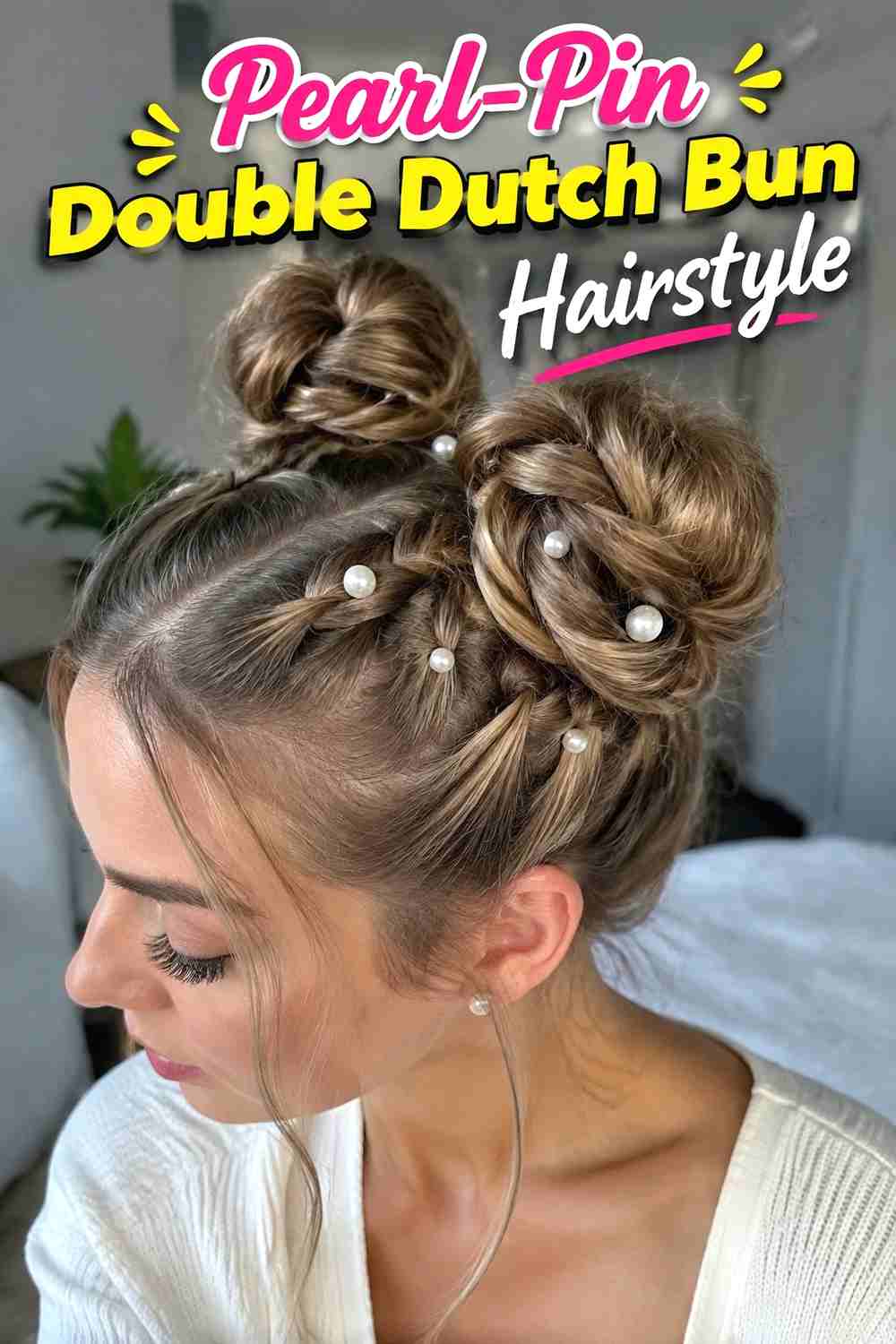 12. Pearl Pin Double Dutch Bun Hairstyle