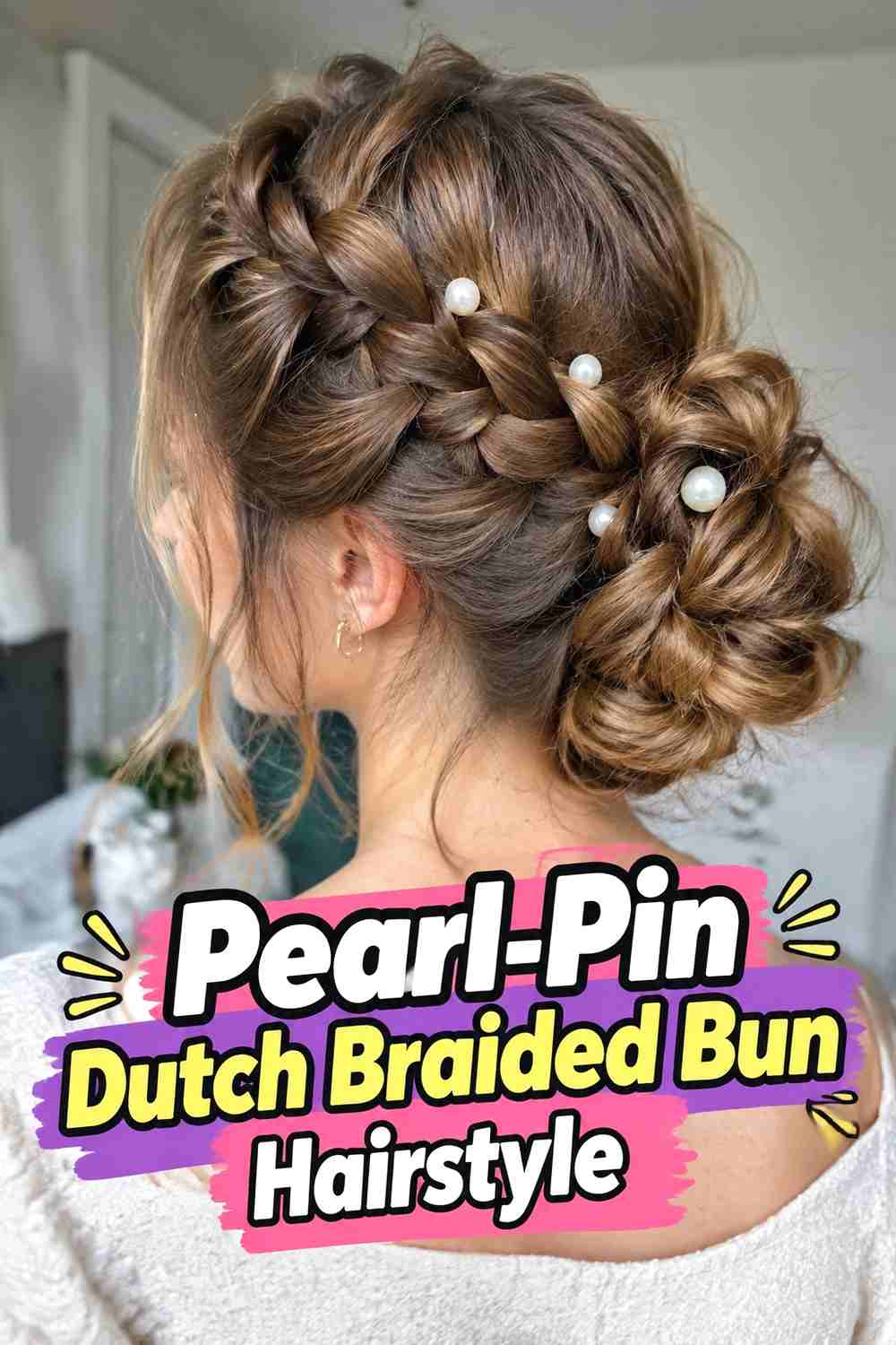 10. Pearl Pin Dutch Braided Bun Hairstyle