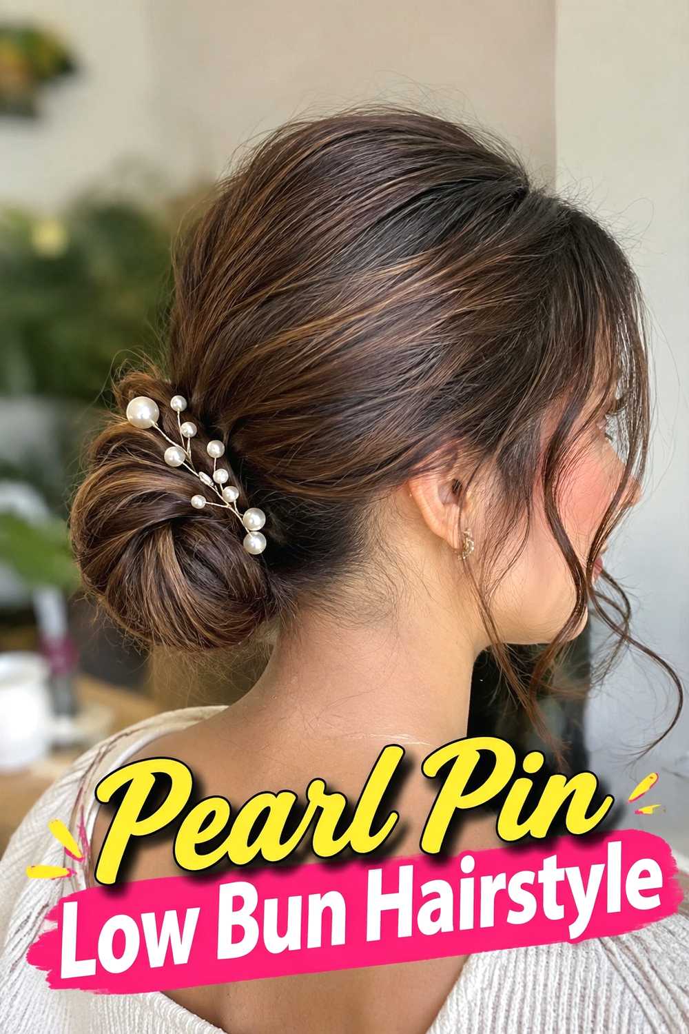 8. Pearl Pin Low Bun Hairstyle
