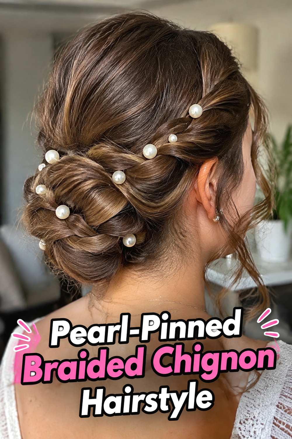 Pearl-Pinned Braided Chignon Hairstyle