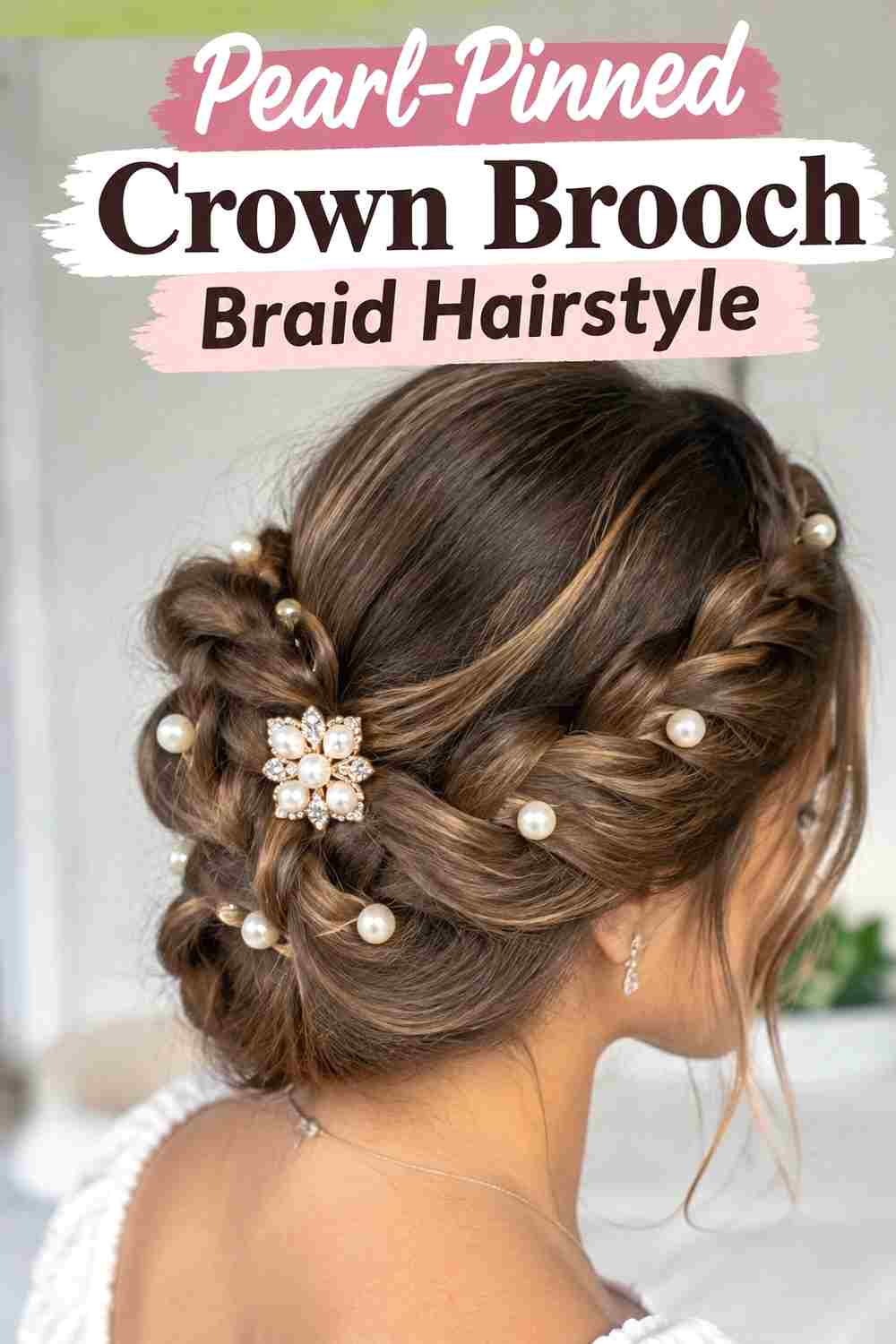 2. Pearl Pinned Crown Brooch Braid Hairstyle