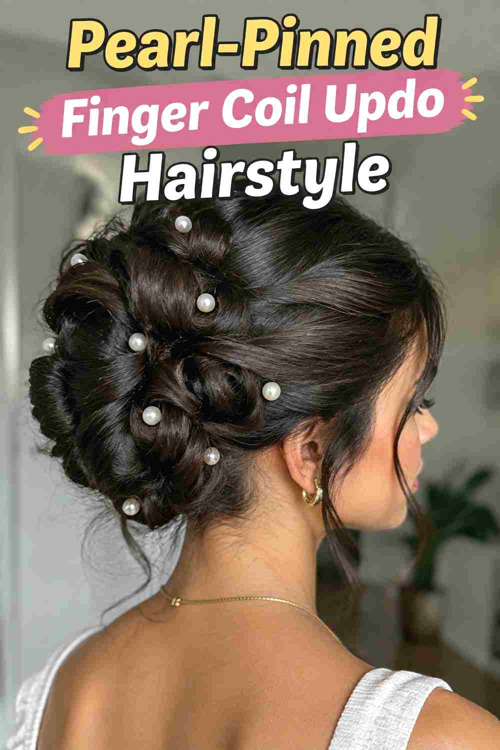 5. Pearl Pinned Finger Coil Updo Hairstyle