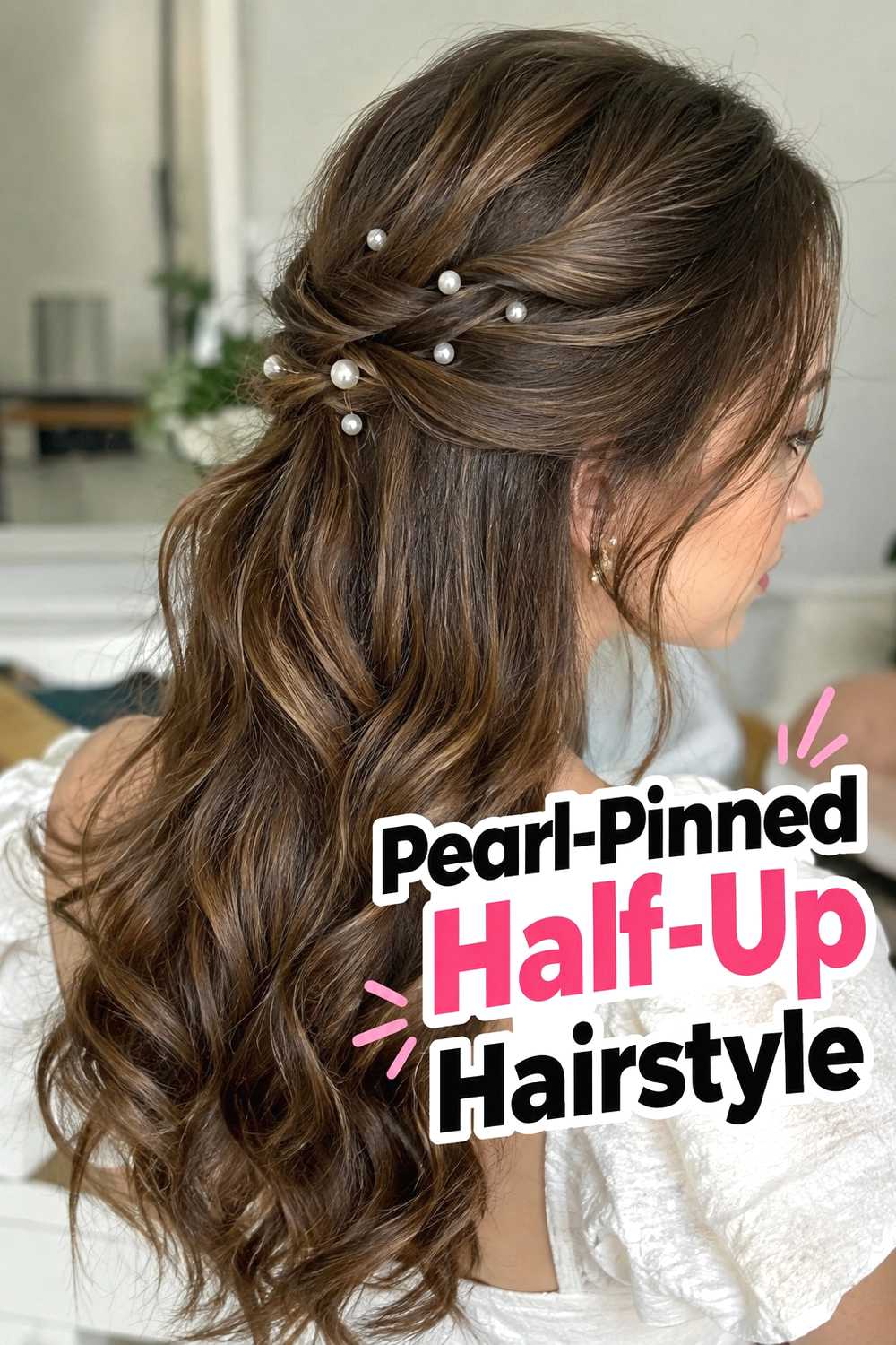 12. Pearl Pinned Half Up Hairstyle