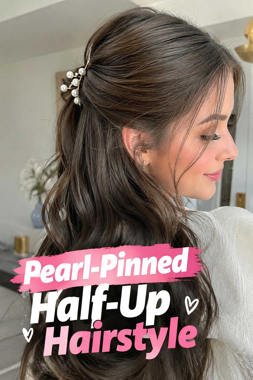 6. Pearl Pinned Half Up Hairstyle
