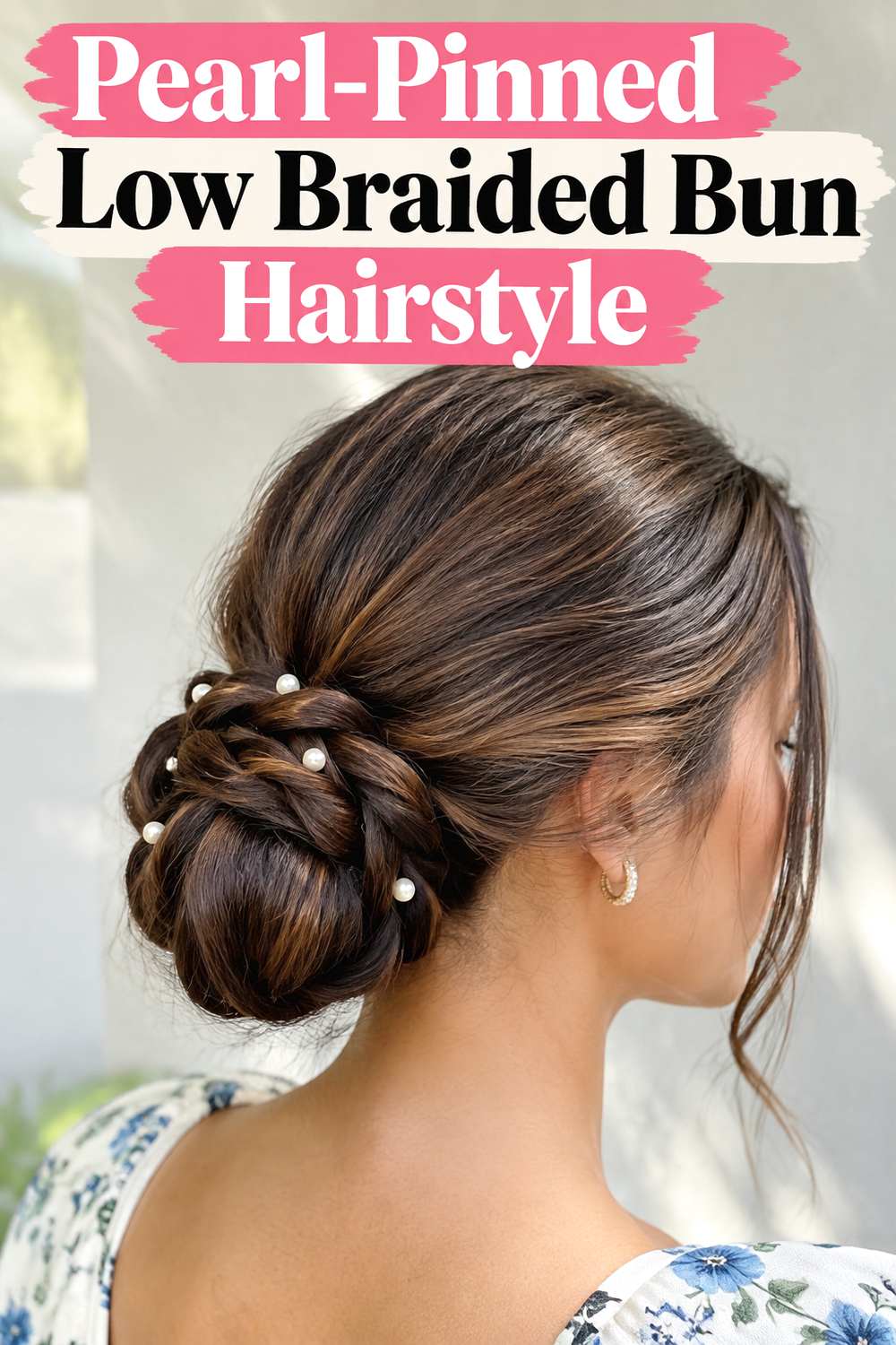 Pearl-Pinned Low Braided Bun Hairstyle
