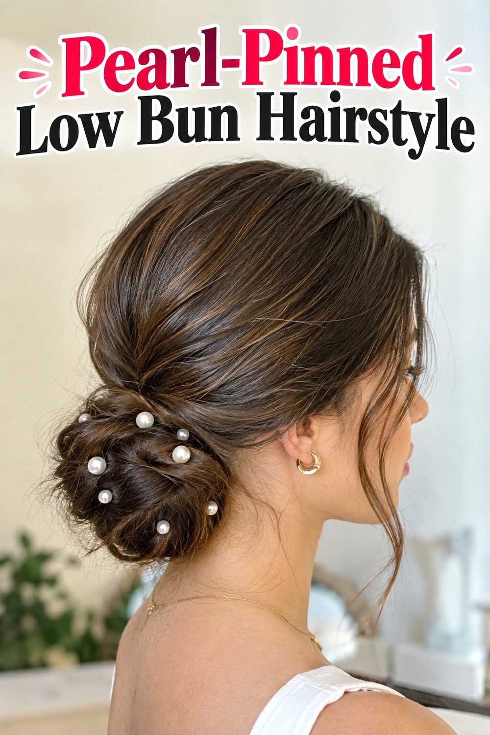 7. Pearl Pinned Low Bun Hairstyle