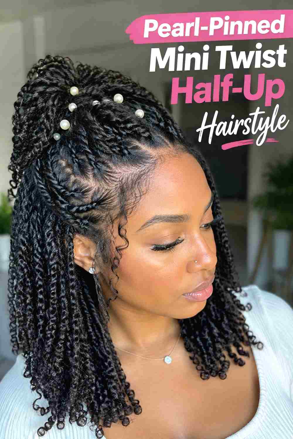 19. Pearl Pinned Mini Twist Half Up Hairstyle