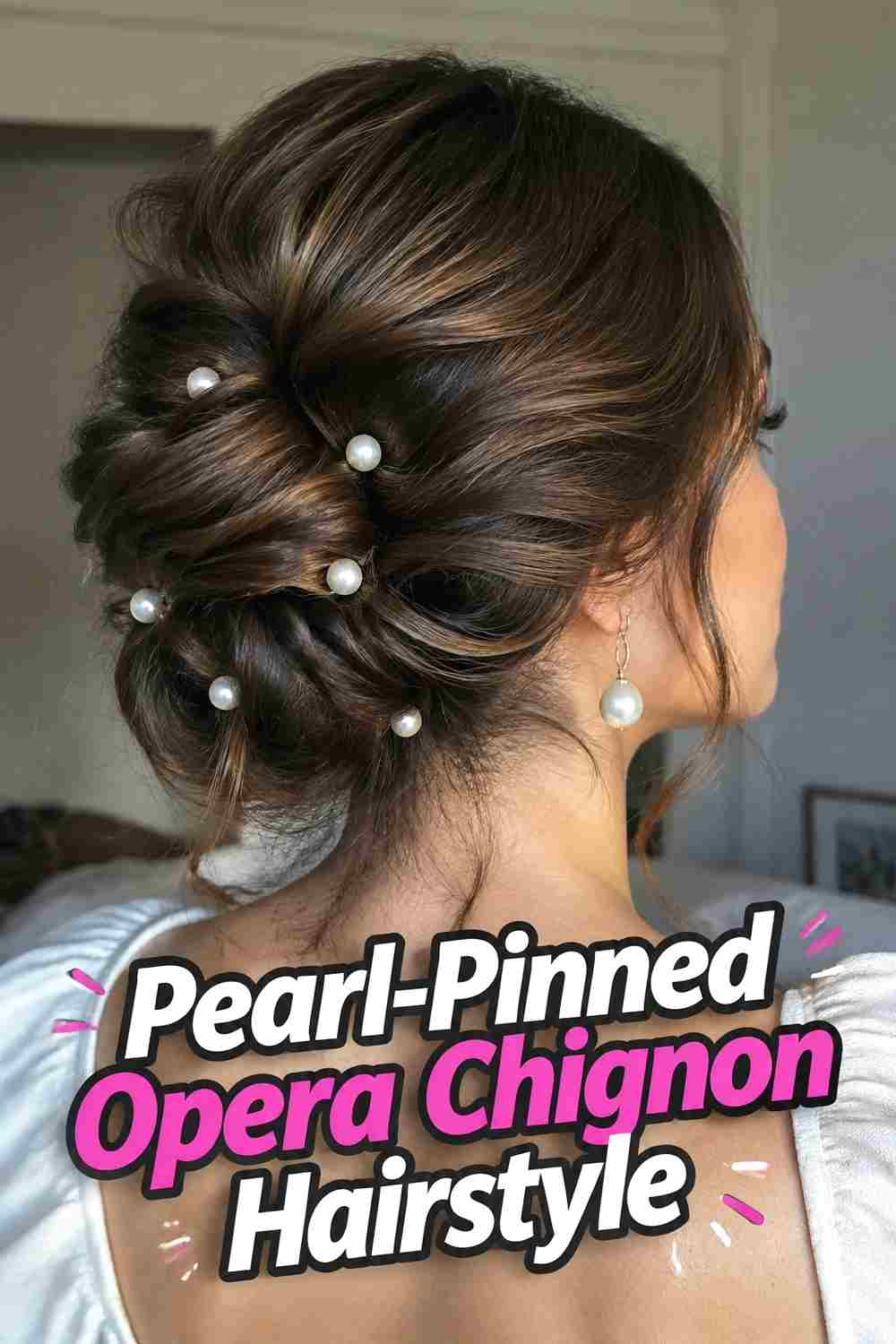 5. Pearl Pinned Opera Chignon Hairstyle