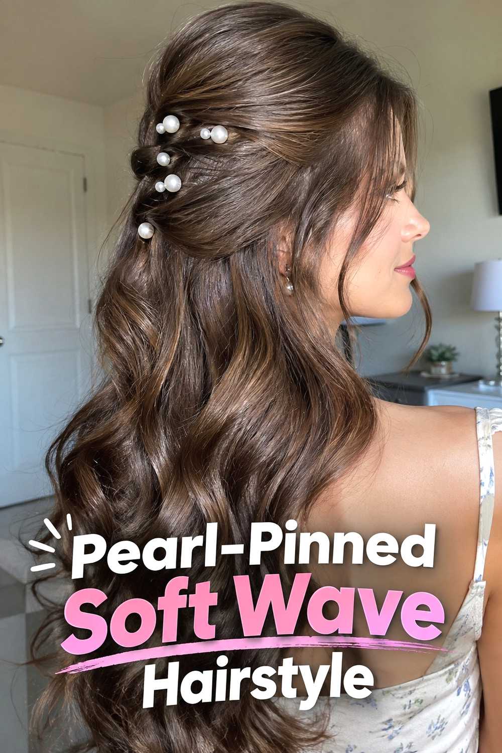 7. Pearl Pinned Soft Wave Hairstyle