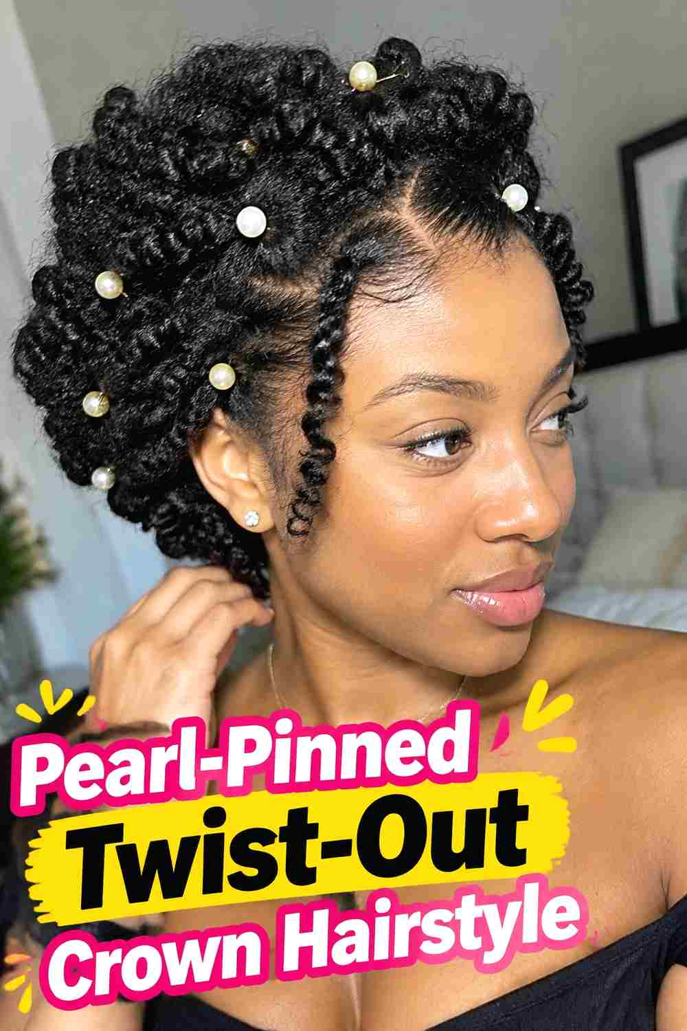 8. Pearl Pinned Twist Out Crown Hairstyle