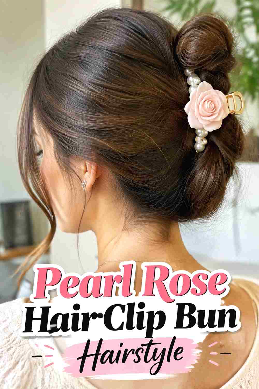 14. Pearl Rose Hair Clip Bun Hairstyle