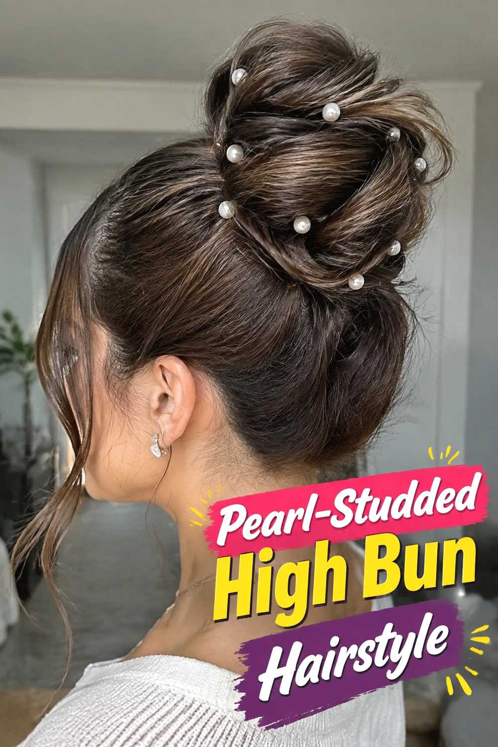 8. Pearl Studded High Bun Hairstyle