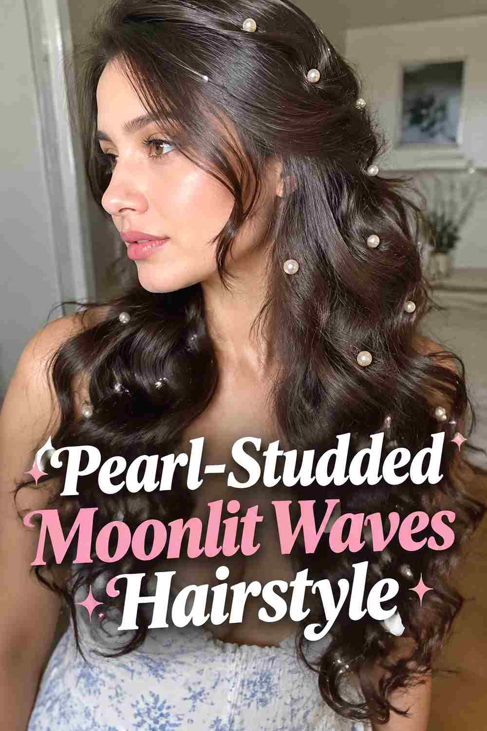 1. Pearl Studded Moonlit Waves Hairstyle