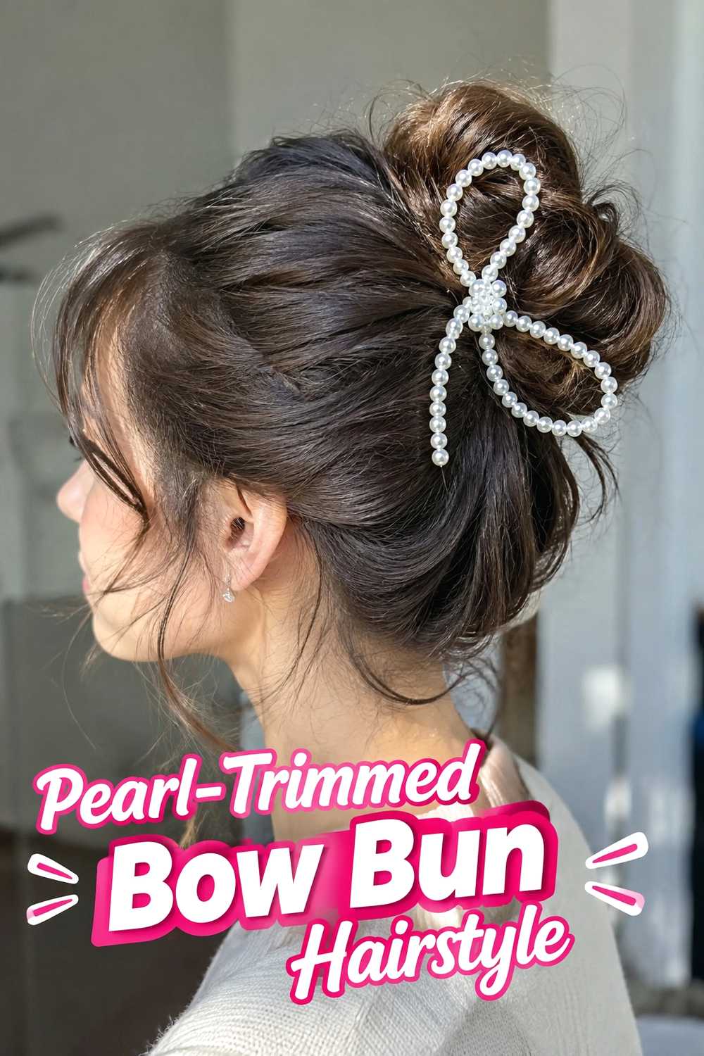3. Pearl Trimmed Bow Bun Hairstyle