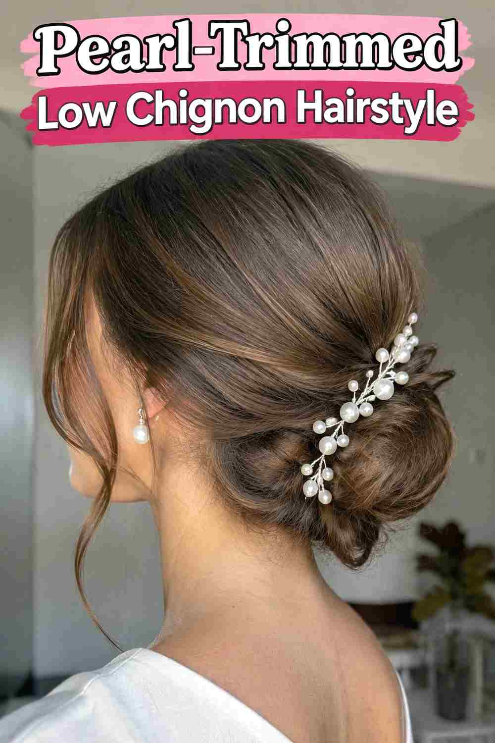 2. Pearl Trimmed Low Chignon Hairstyle