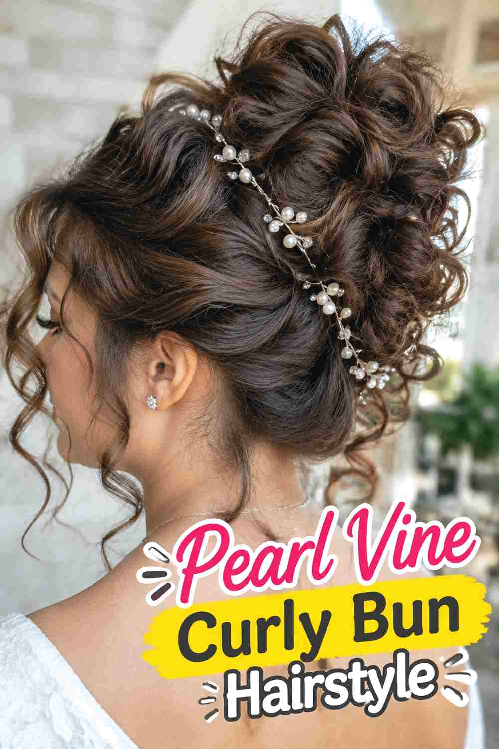 8. Pearl Vine Curly Bun Hairstyle