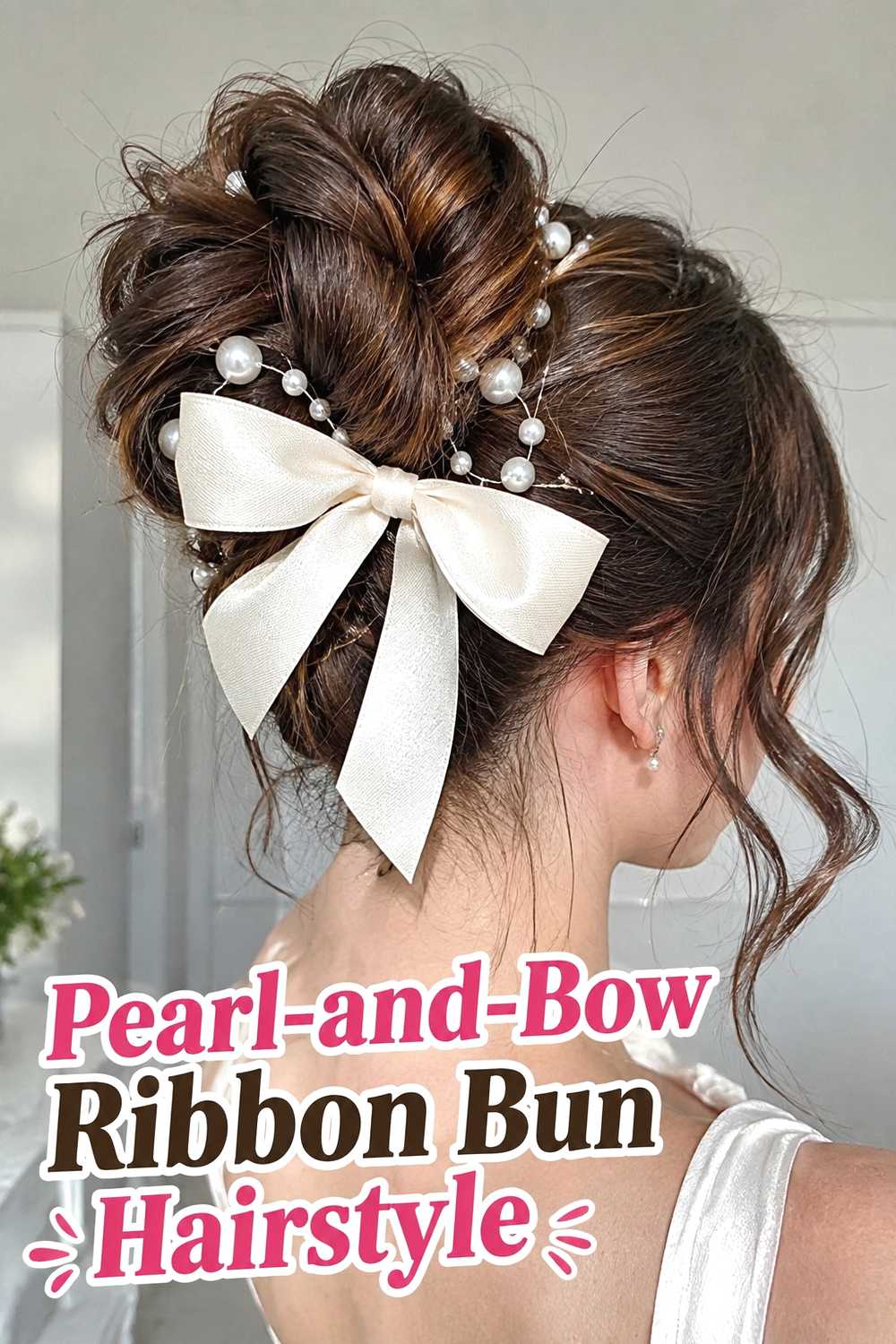 12. Pearl And Bow Ribbon Bun Hairstyle