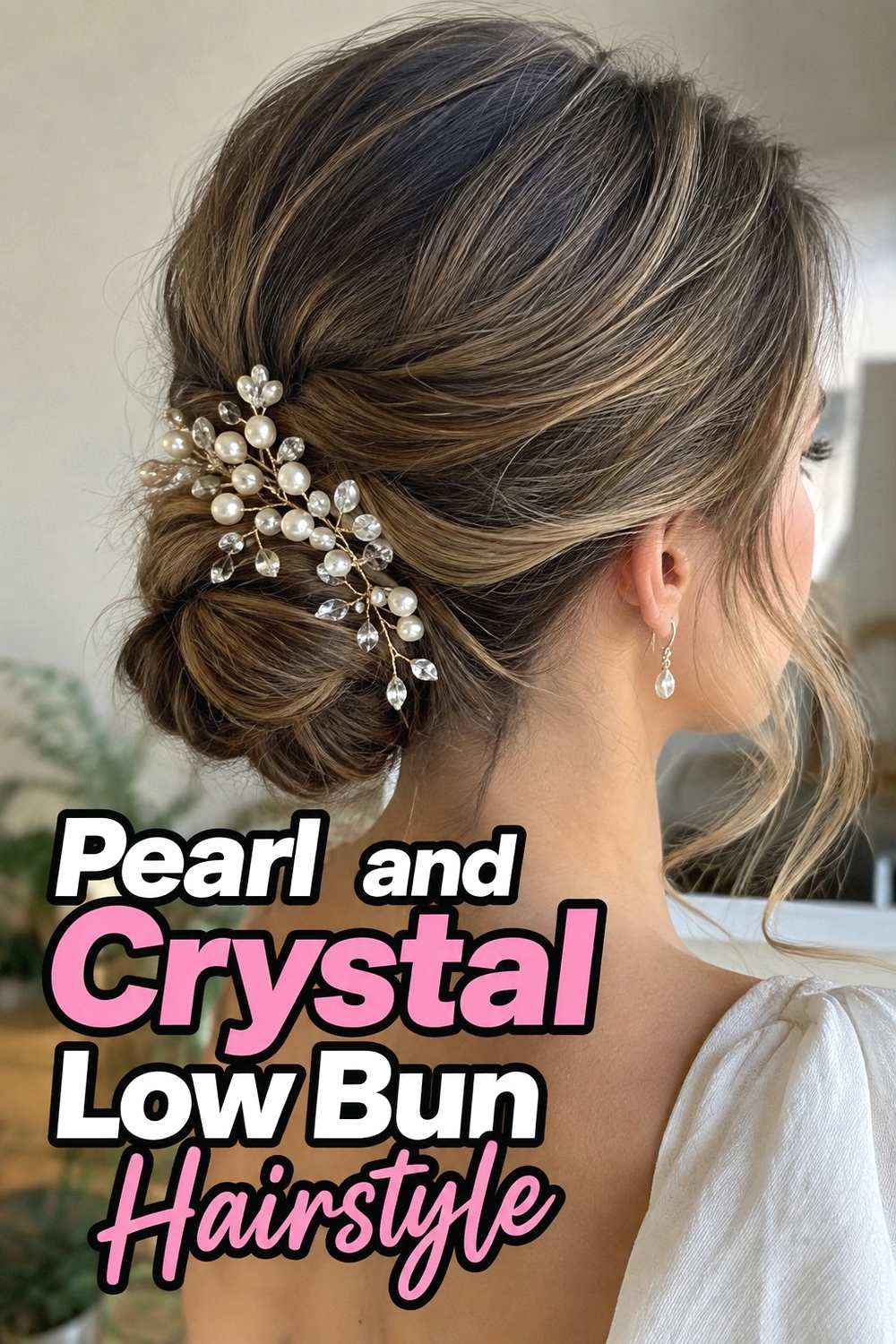 13. Pearl And Crystal Low Bun Hairstyle