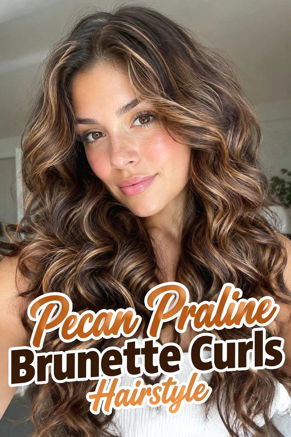 9. Pecan Praline Brunette Curls Hairstyle