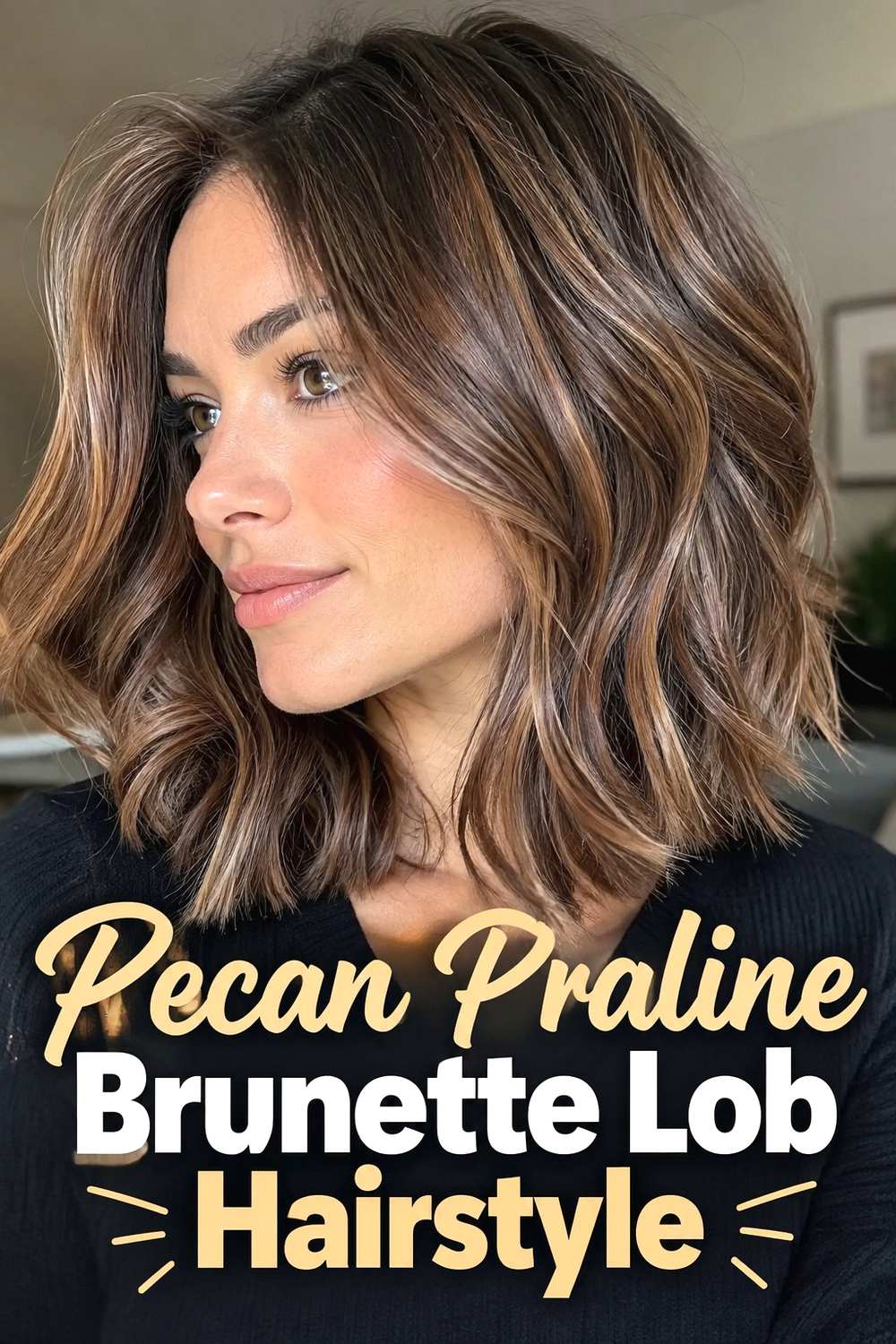 8. Pecan Praline Brunette Lob Hairstyle