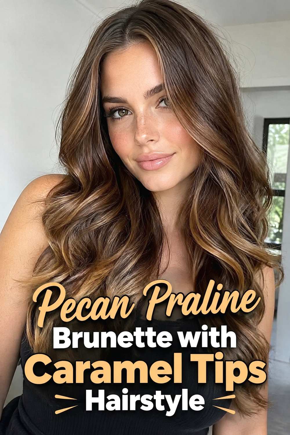 12. Pecan Praline Brunette With Caramel Tips Hairstyle