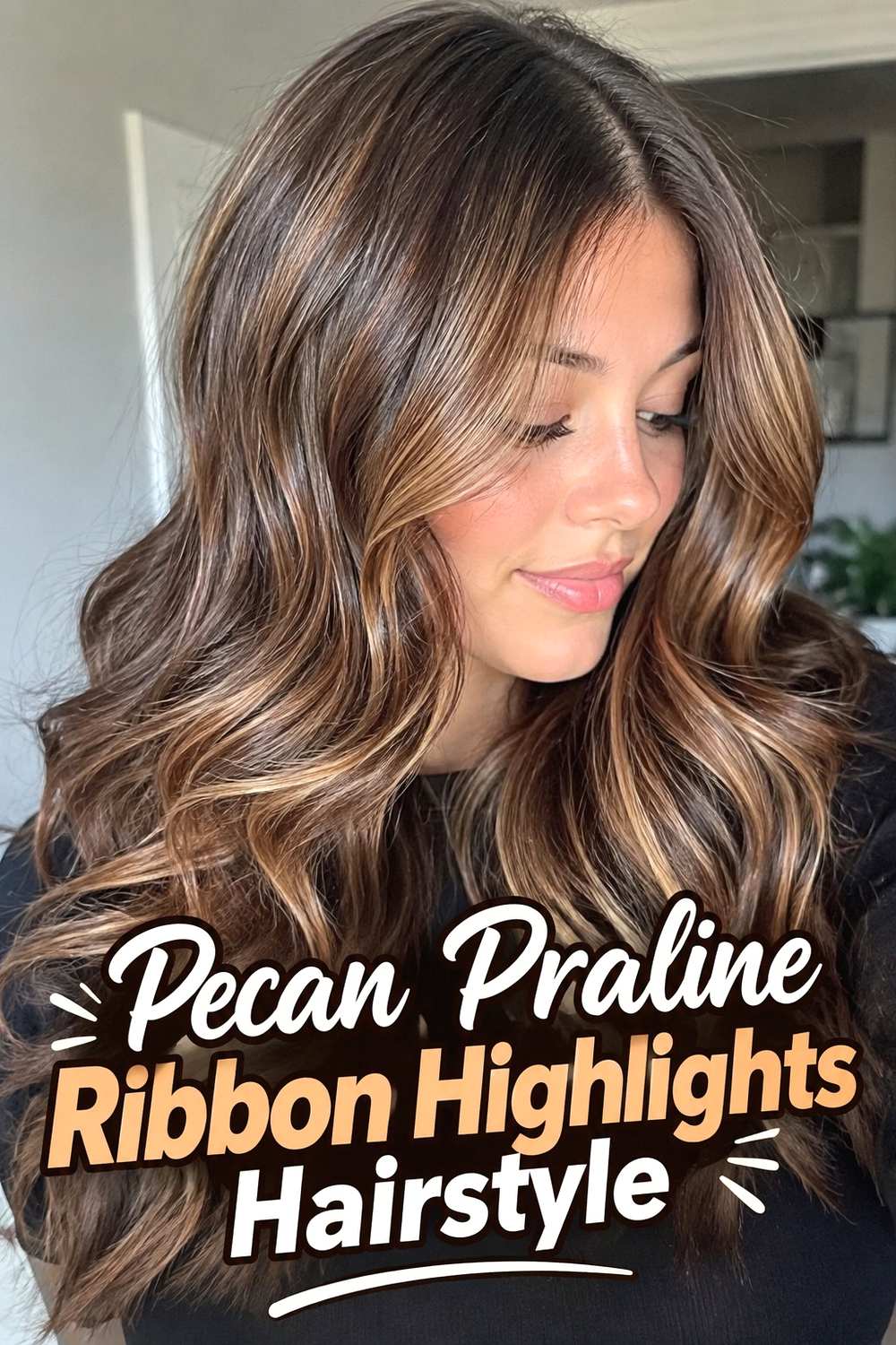 6. Pecan Praline Ribbon Highlights Hairstyle