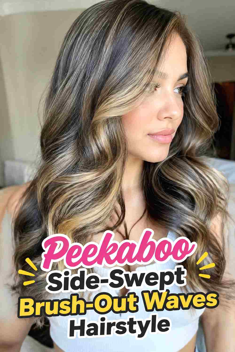 4. Peekaboo Side Swept Brush Out Waves Hairstyle