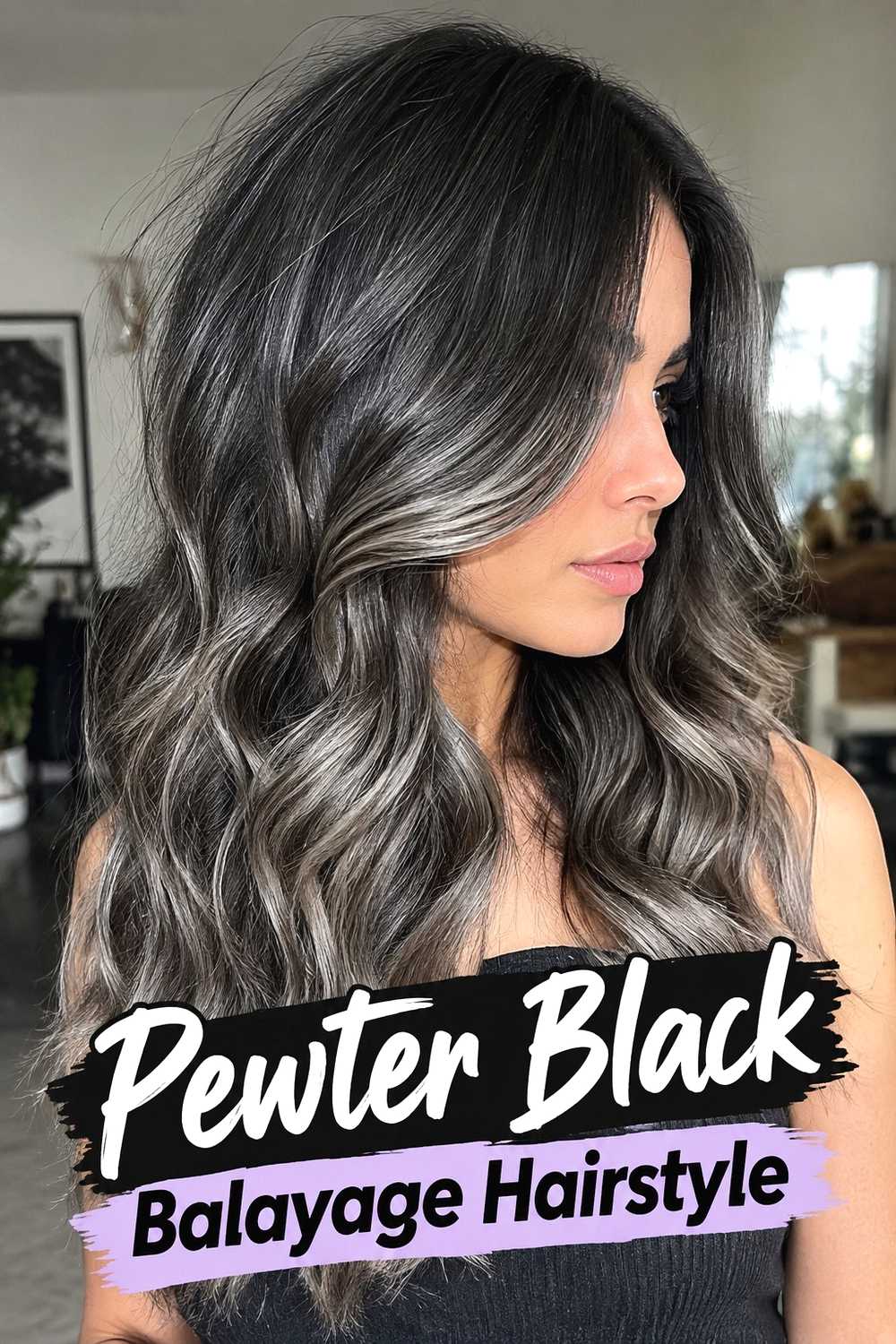 4. Pewter Black Balayage Hairstyle