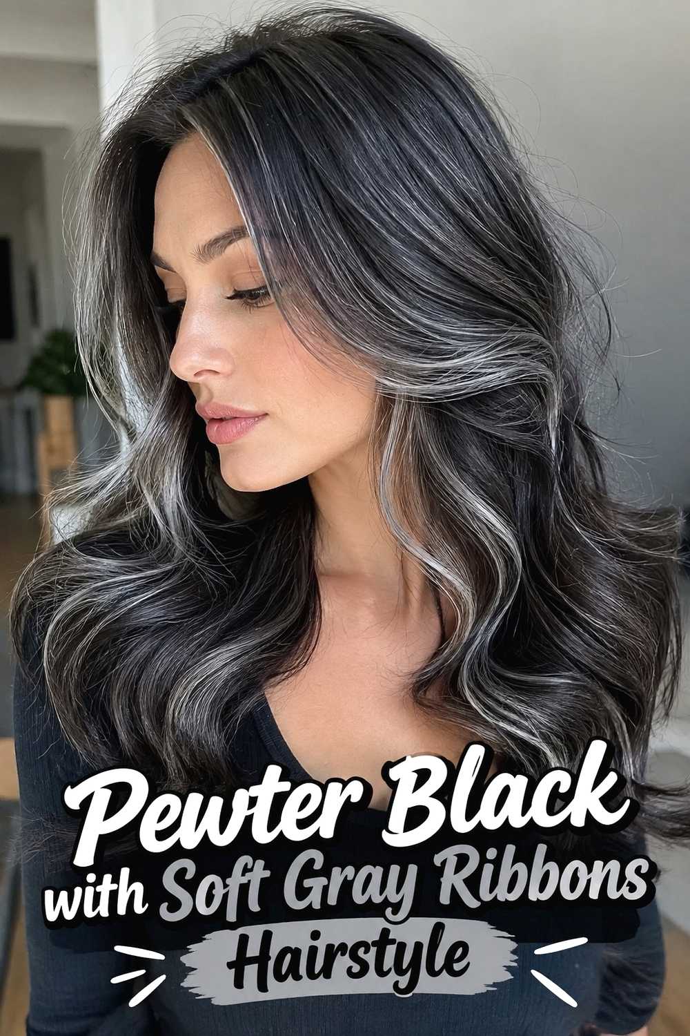 7. Pewter Black With Soft Gray Ribbons Hairstyle
