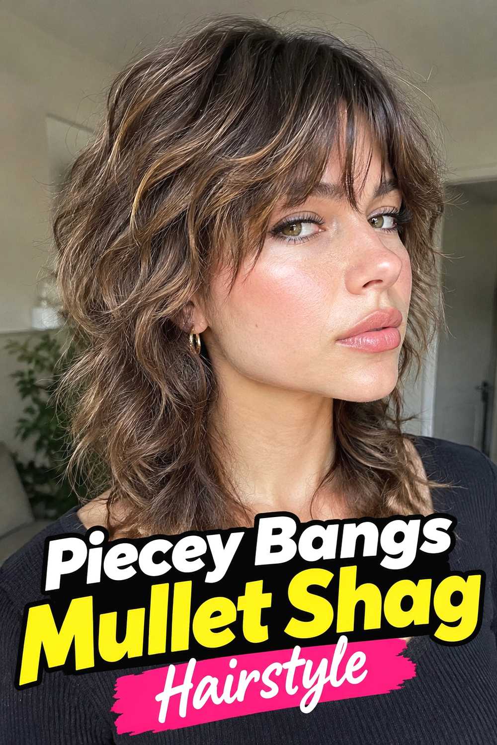 10. Piecey Bangs Mullet Shag Hairstyle