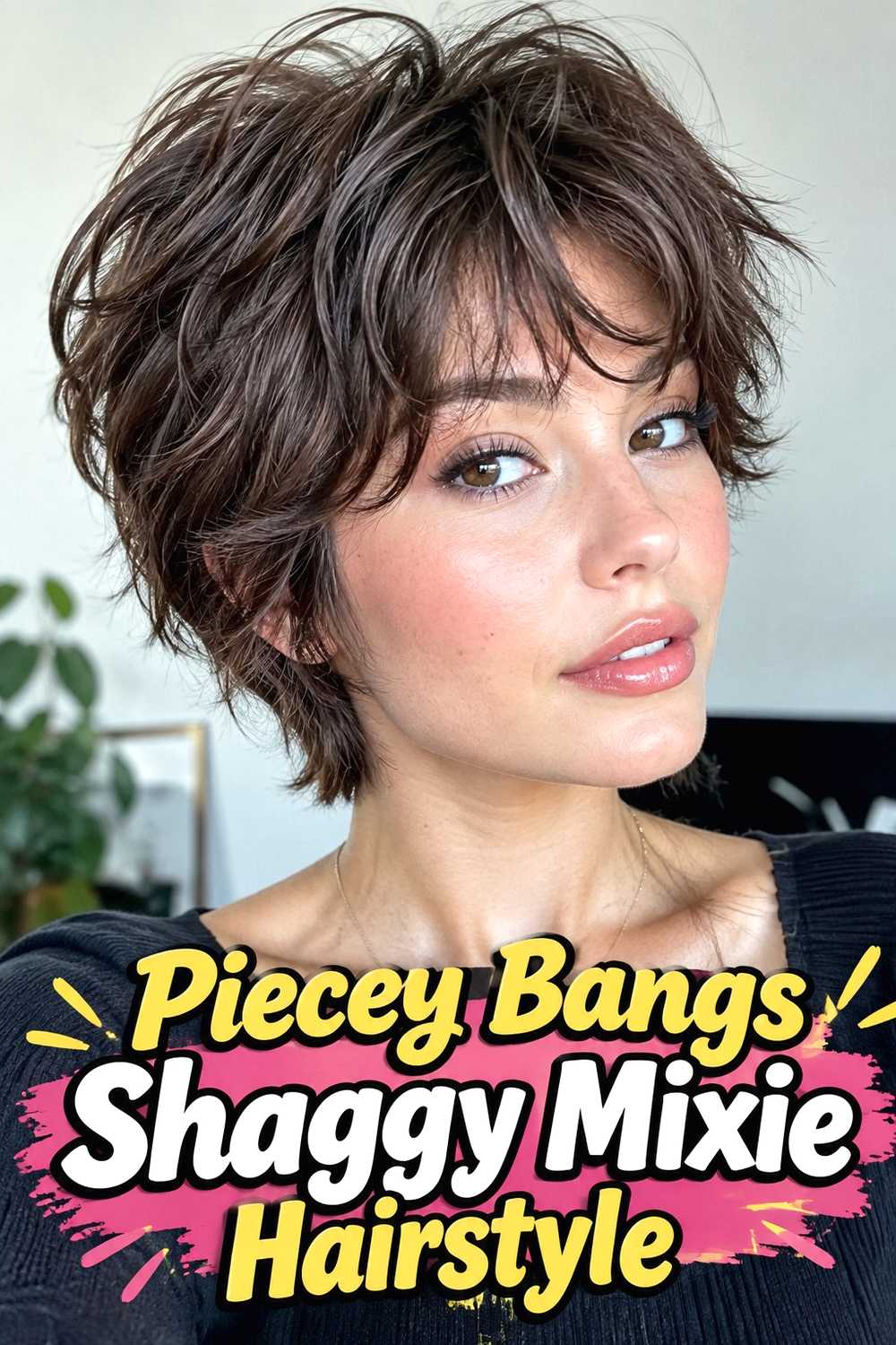 8. Piecey Bangs Shaggy Mixie Hairstyle