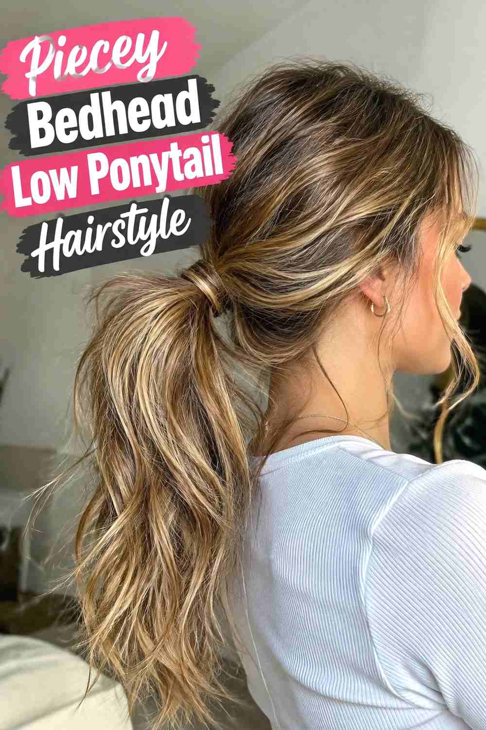 8. Piecey Bedhead Low Ponytail Hairstyle