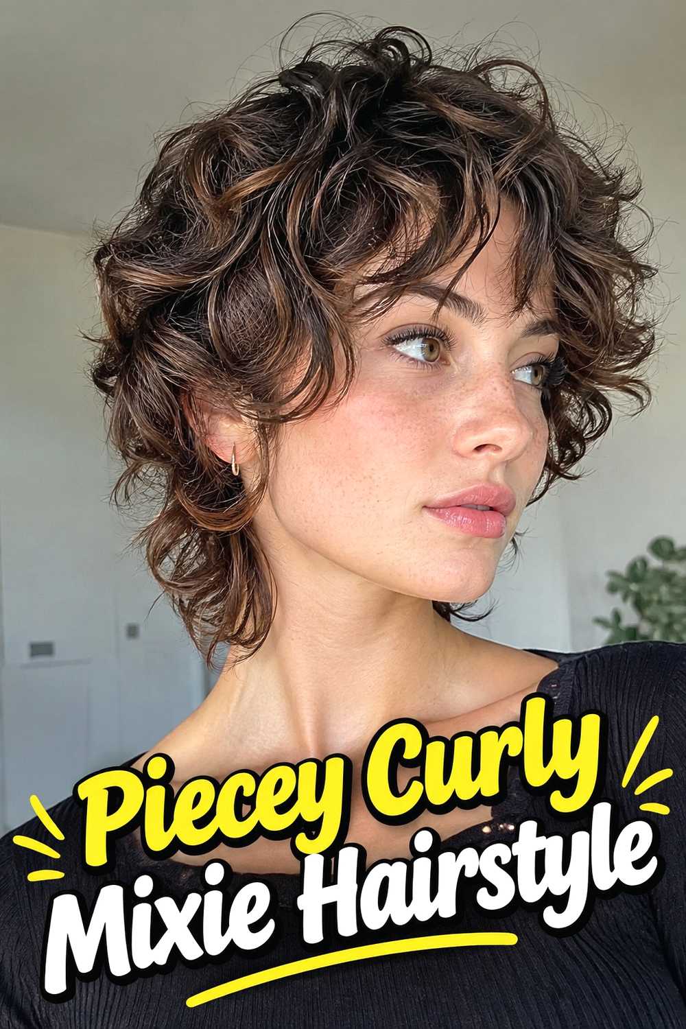 11. Piecey Curly Mixie Hairstyle