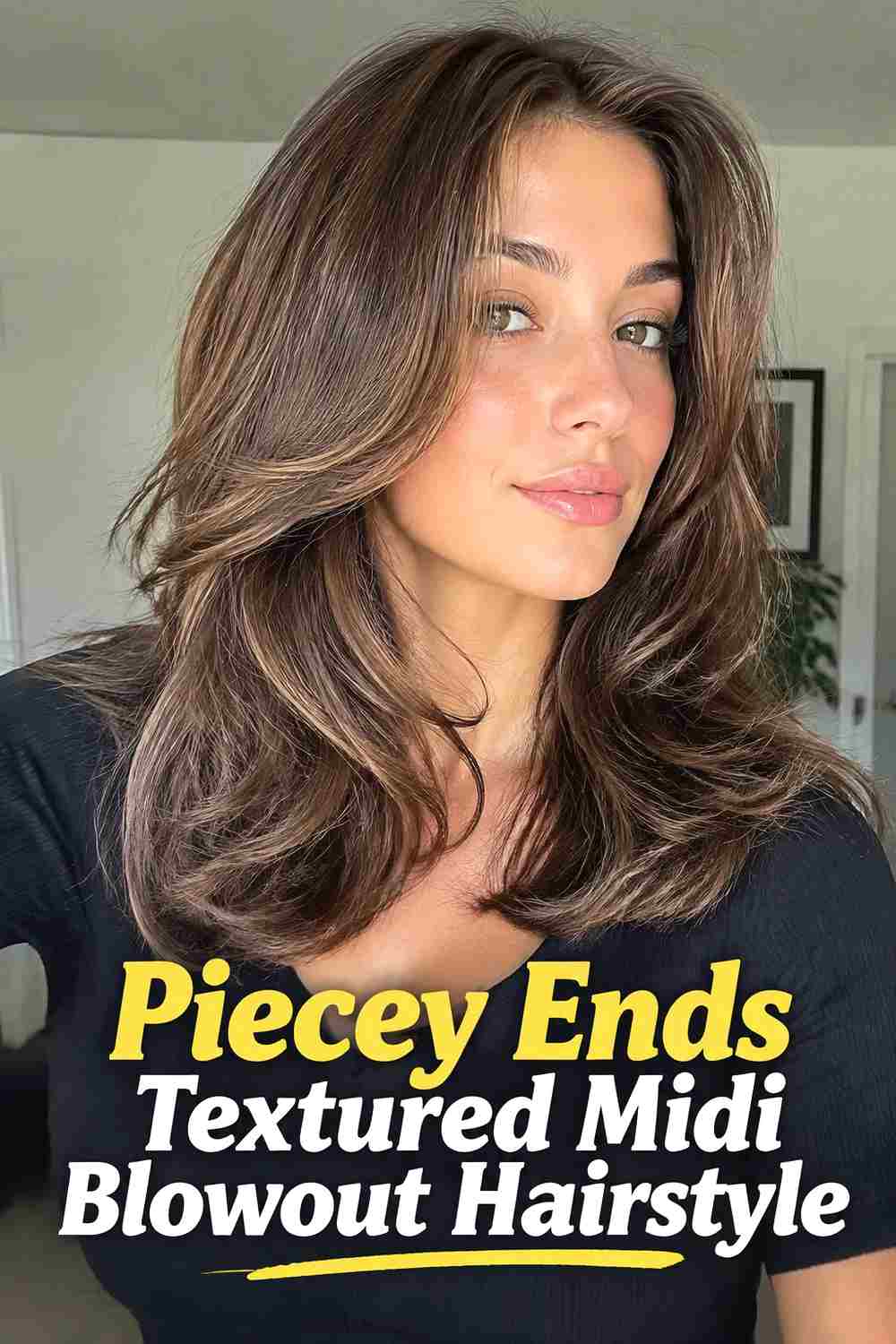 17. Piecey Ends Textured Midi Blowout Hairstyle