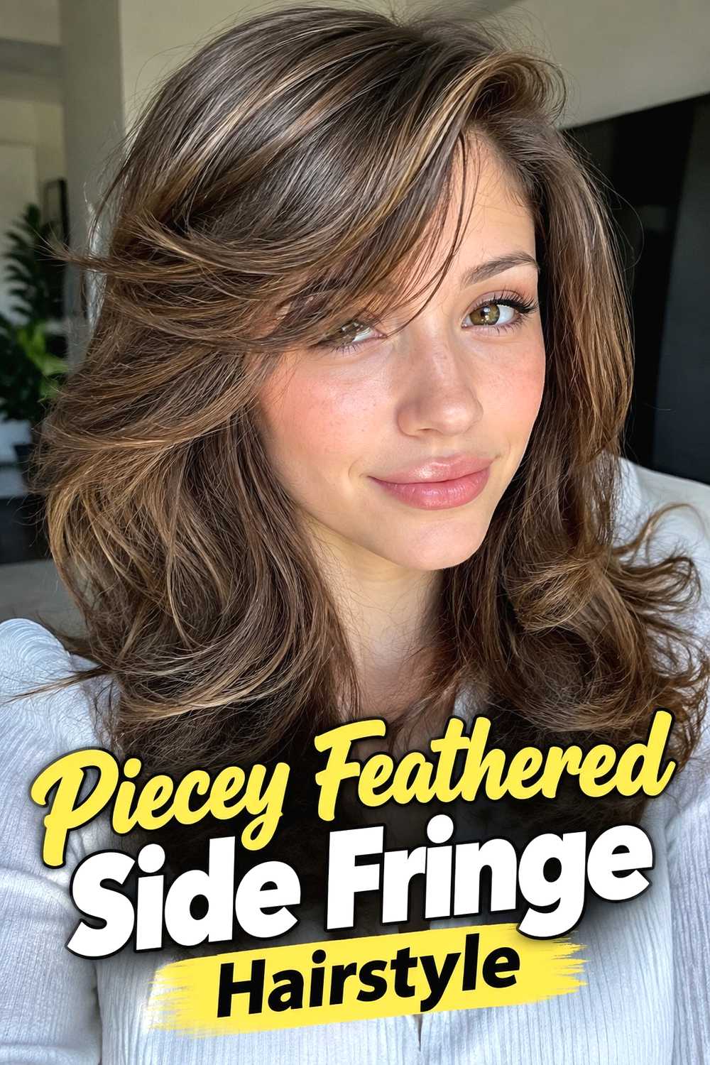 16. Piecey Feathered Side Fringe Hairstyle
