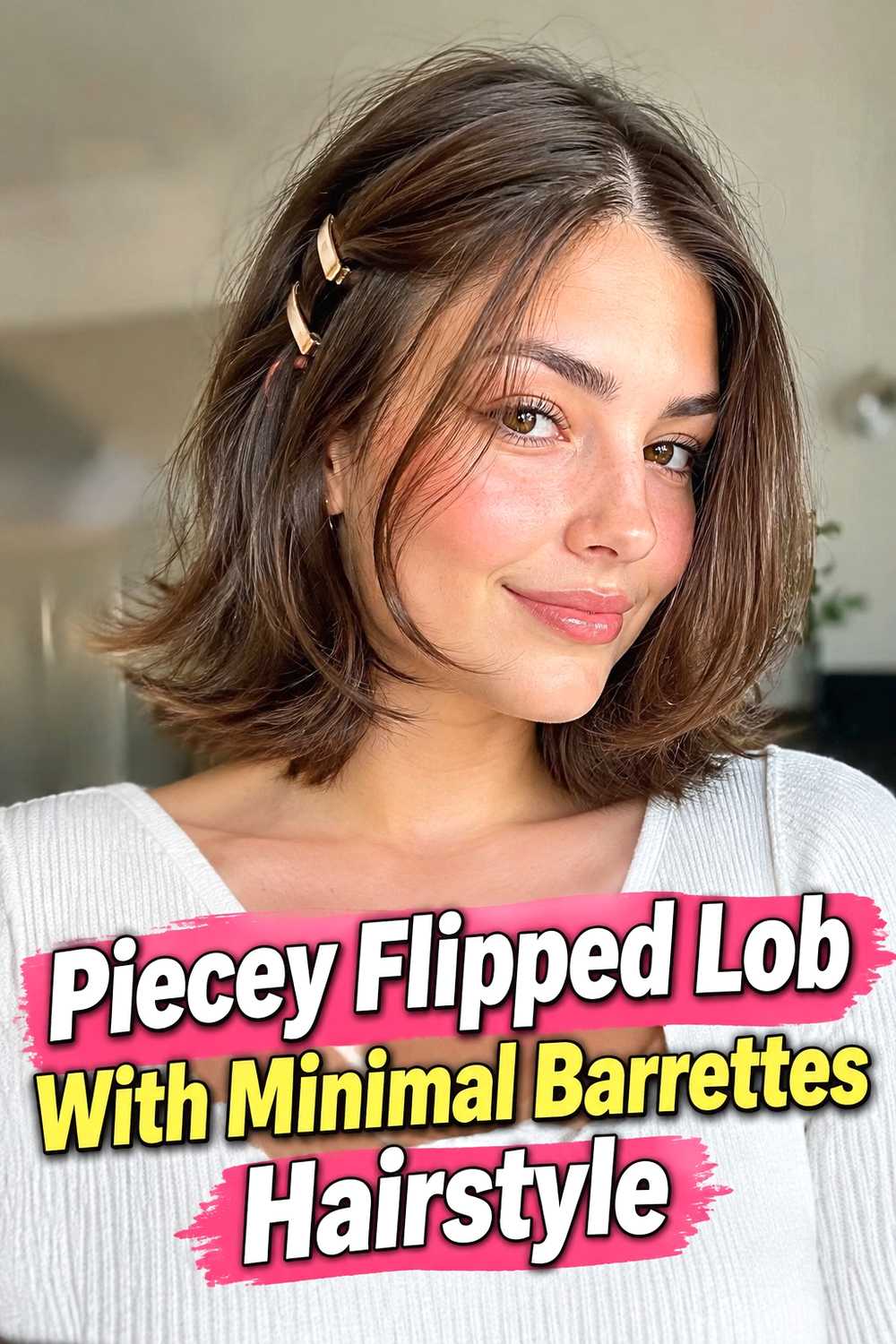 15. Piecey Flipped Lob With Minimal Barrettes Hairstyle