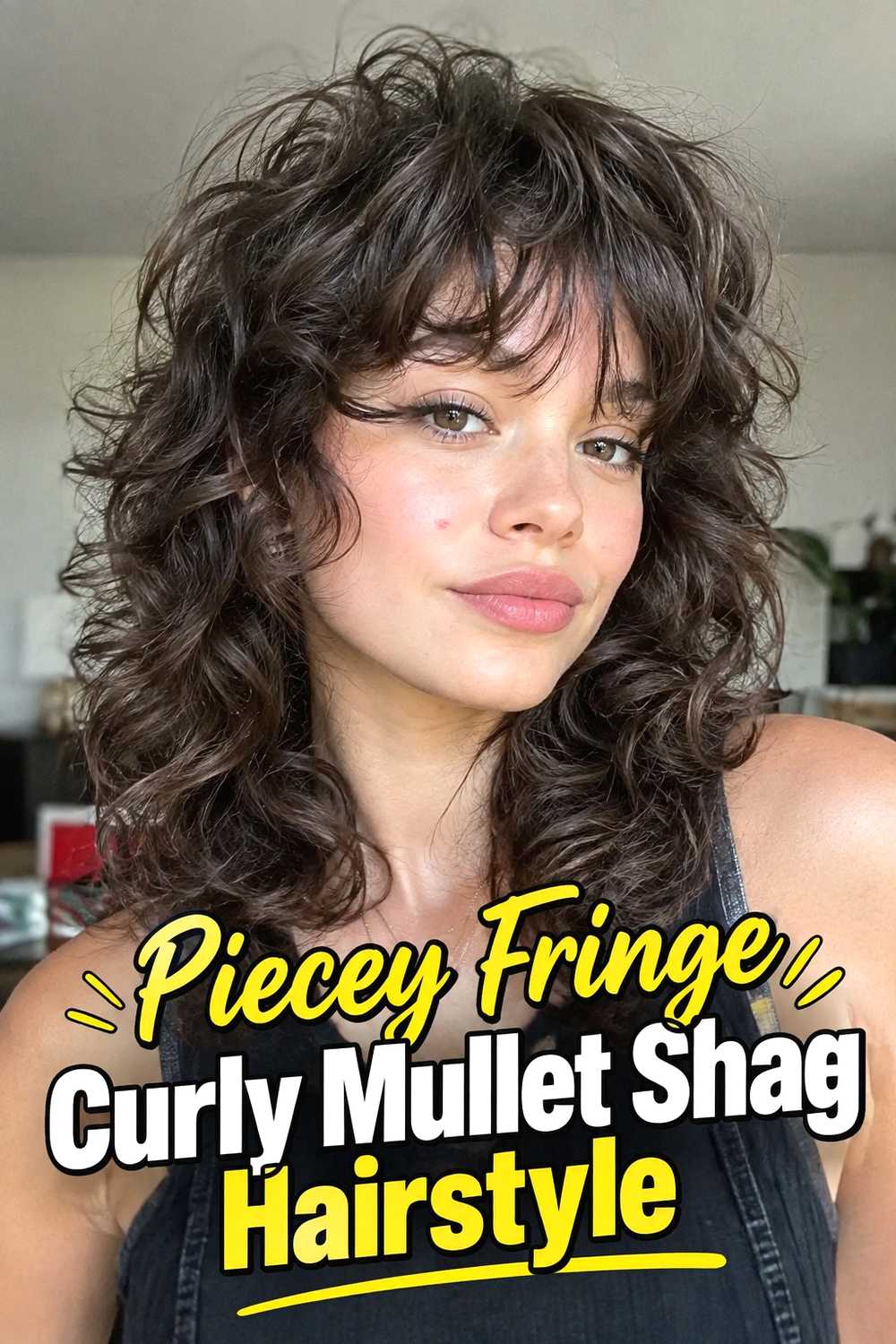 9. Piecey Fringe Curly Mullet Shag Hairstyle