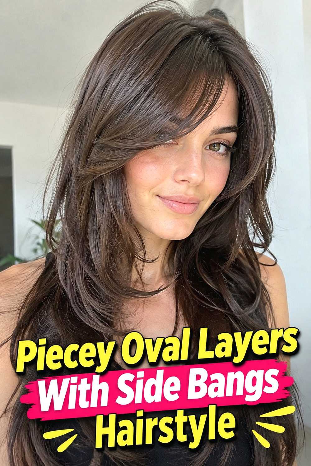 13. Piecey Oval Layers With Side Bangs Hairstyle