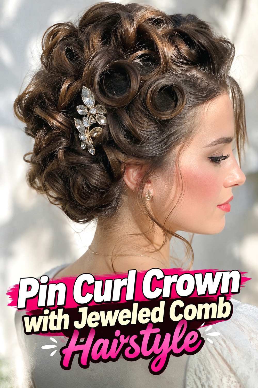 9. Pin Curl Crown With Jeweled Comb Hairstyle