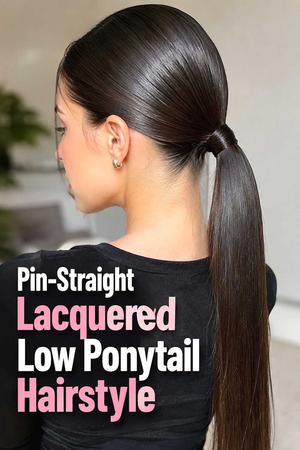 5. Pin Straight Lacquered Low Ponytail Hairstyle