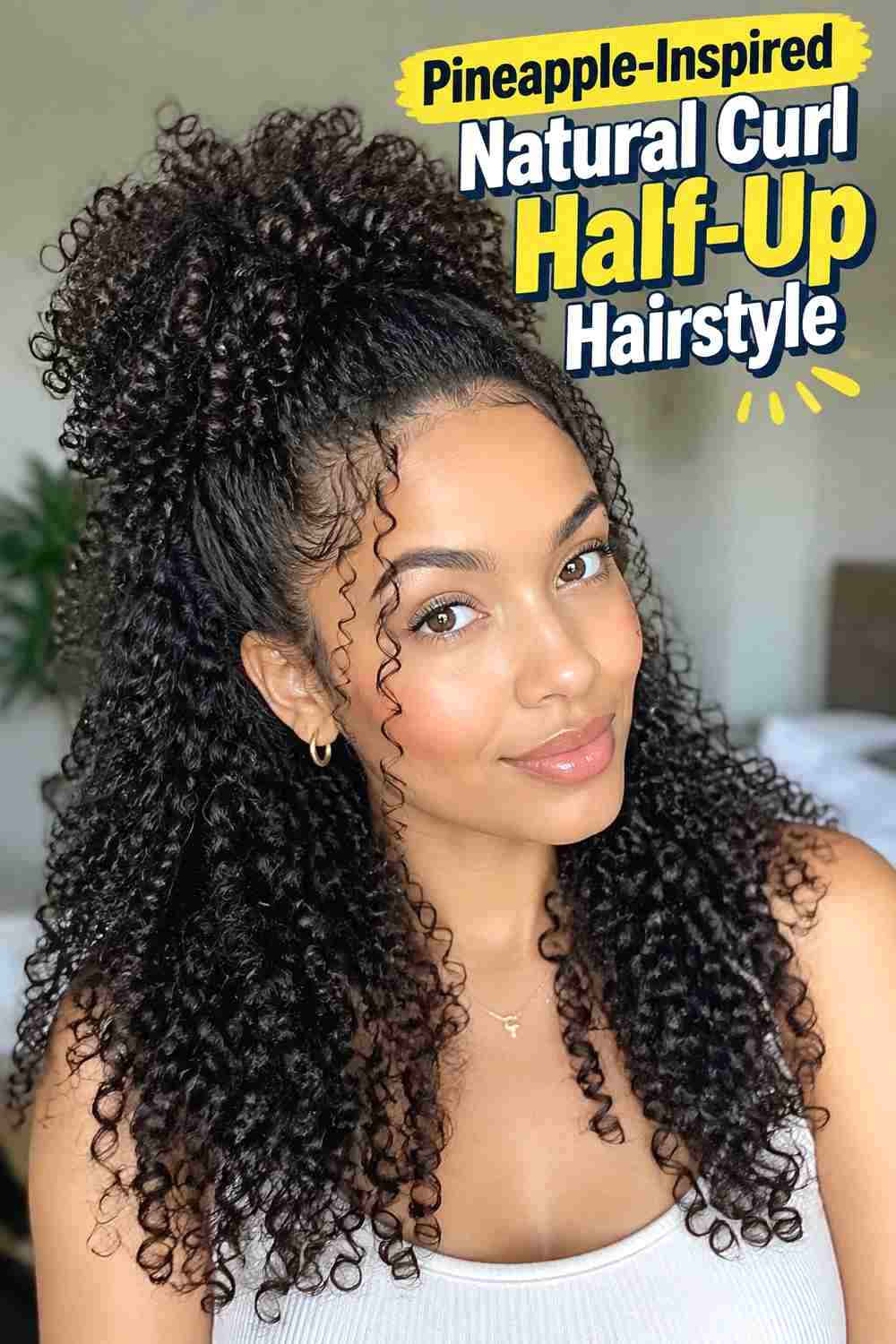 5. Pineapple Inspired Natural Curl Half Up Hairstyle