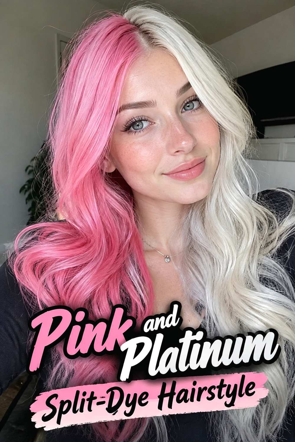 10. Pink And Platinum Split Dye Hairstyle