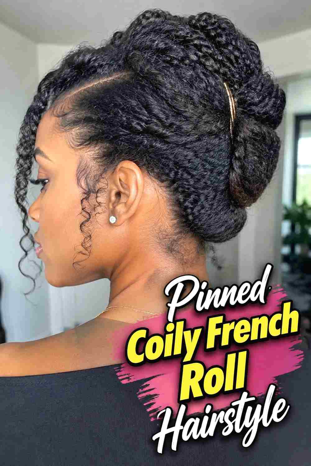 11. Pinned Coily French Roll Hairstyle
