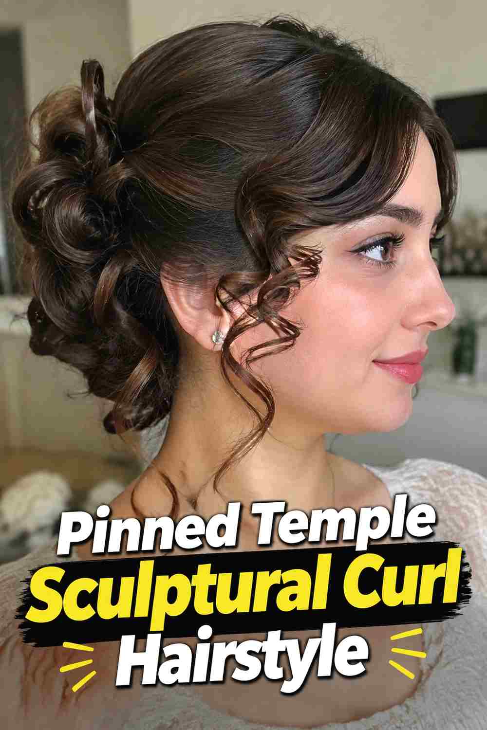 4. Pinned Temple Sculptural Curl Hairstyle