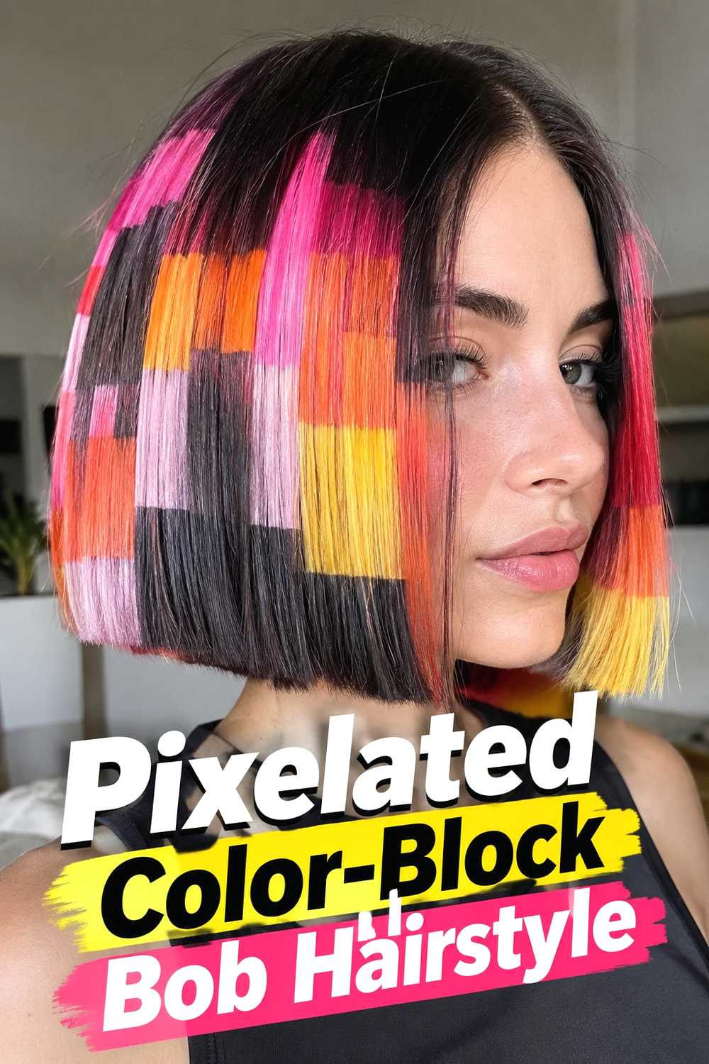 15. Pixelated Color Block Bob Hairstyle